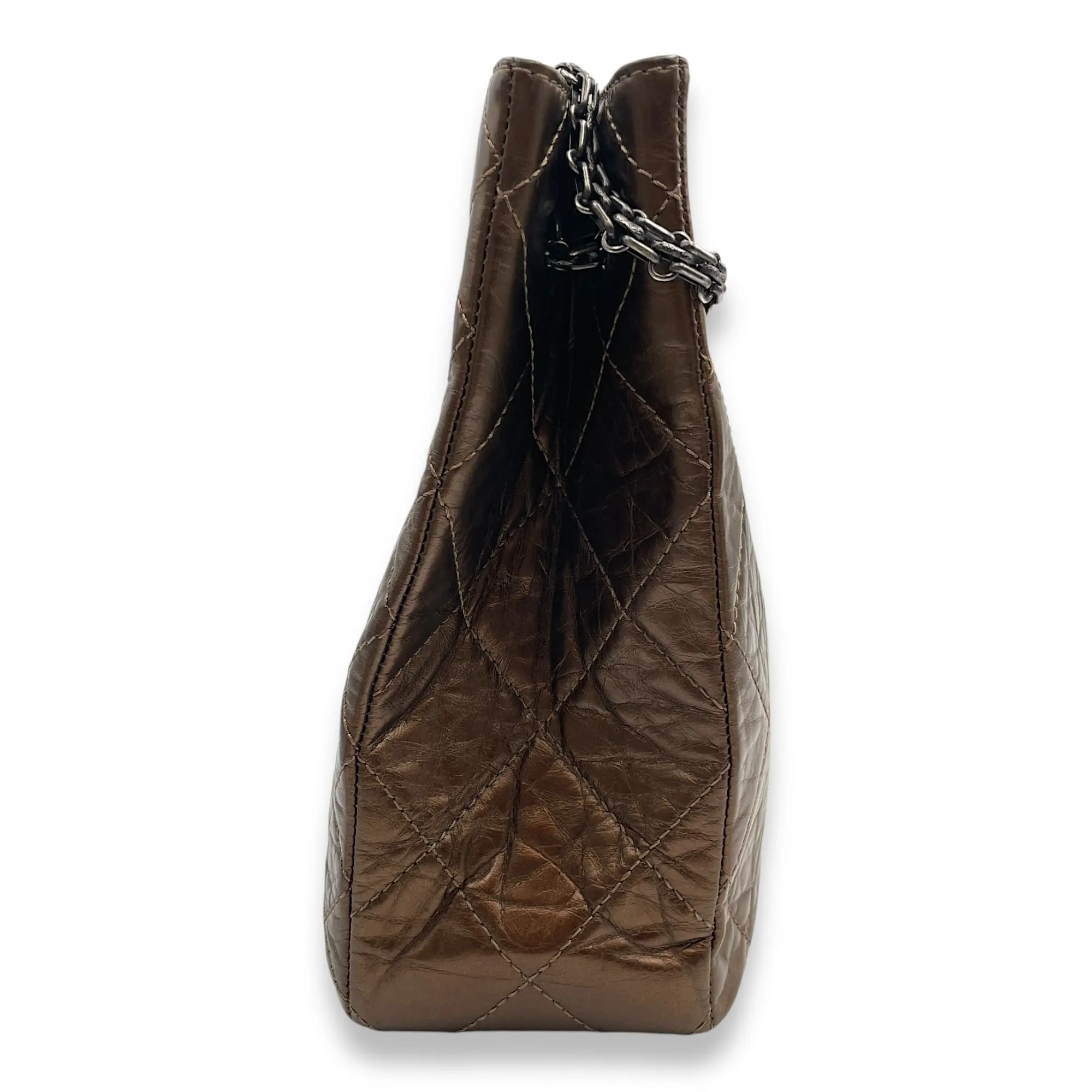 Digital-first Shopping Brass Ruthenium-finish 36x25x9cm Leather, Distressed Shockproof hardware in Bag Reissue Tote Shoulder Brown
