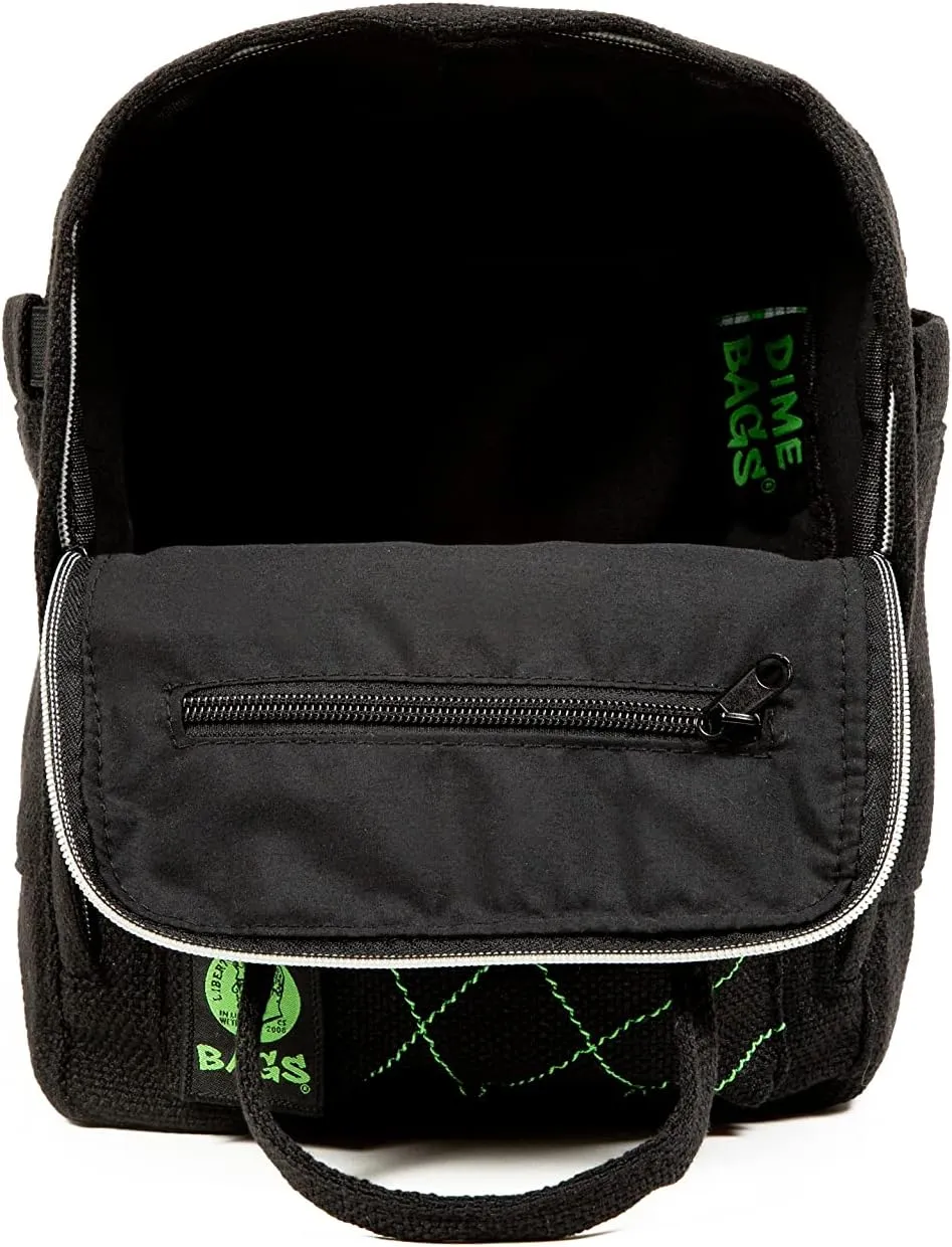 DIME BAGS Hot Box Mini Backpack | Multi Pocket Small Backpack made of Premium Hemp and Recycled Materials | Travel Bag (Black)