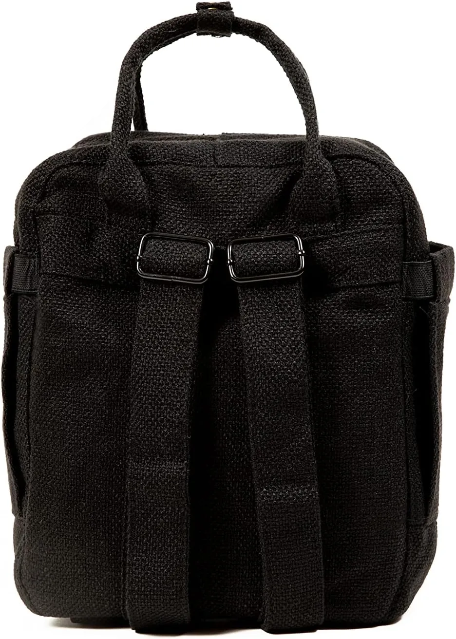 DIME BAGS Hot Box Mini Backpack | Multi Pocket Small Backpack made of Premium Hemp and Recycled Materials | Travel Bag (Black)