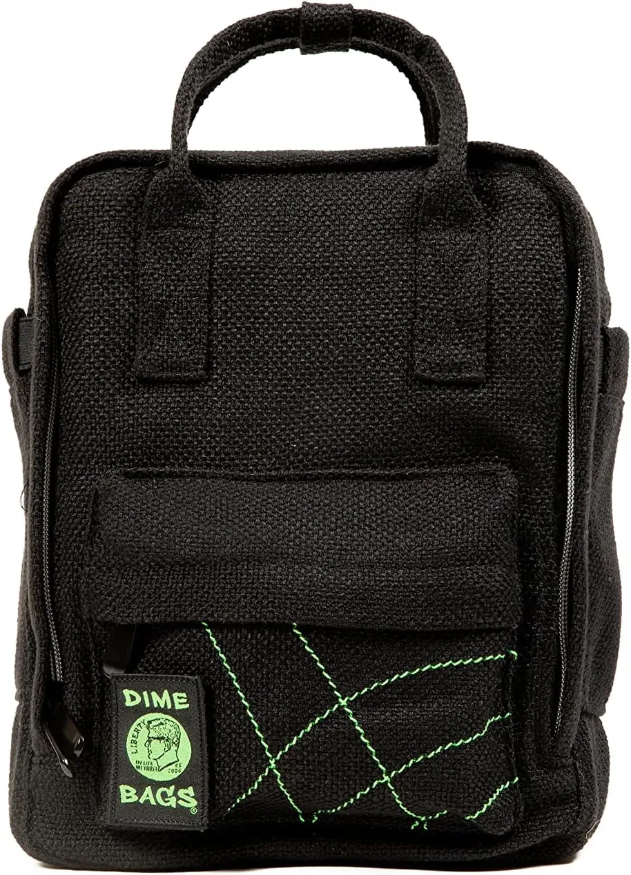 DIME BAGS Hot Box Mini Backpack | Multi Pocket Small Backpack made of Premium Hemp and Recycled Materials | Travel Bag (Black)