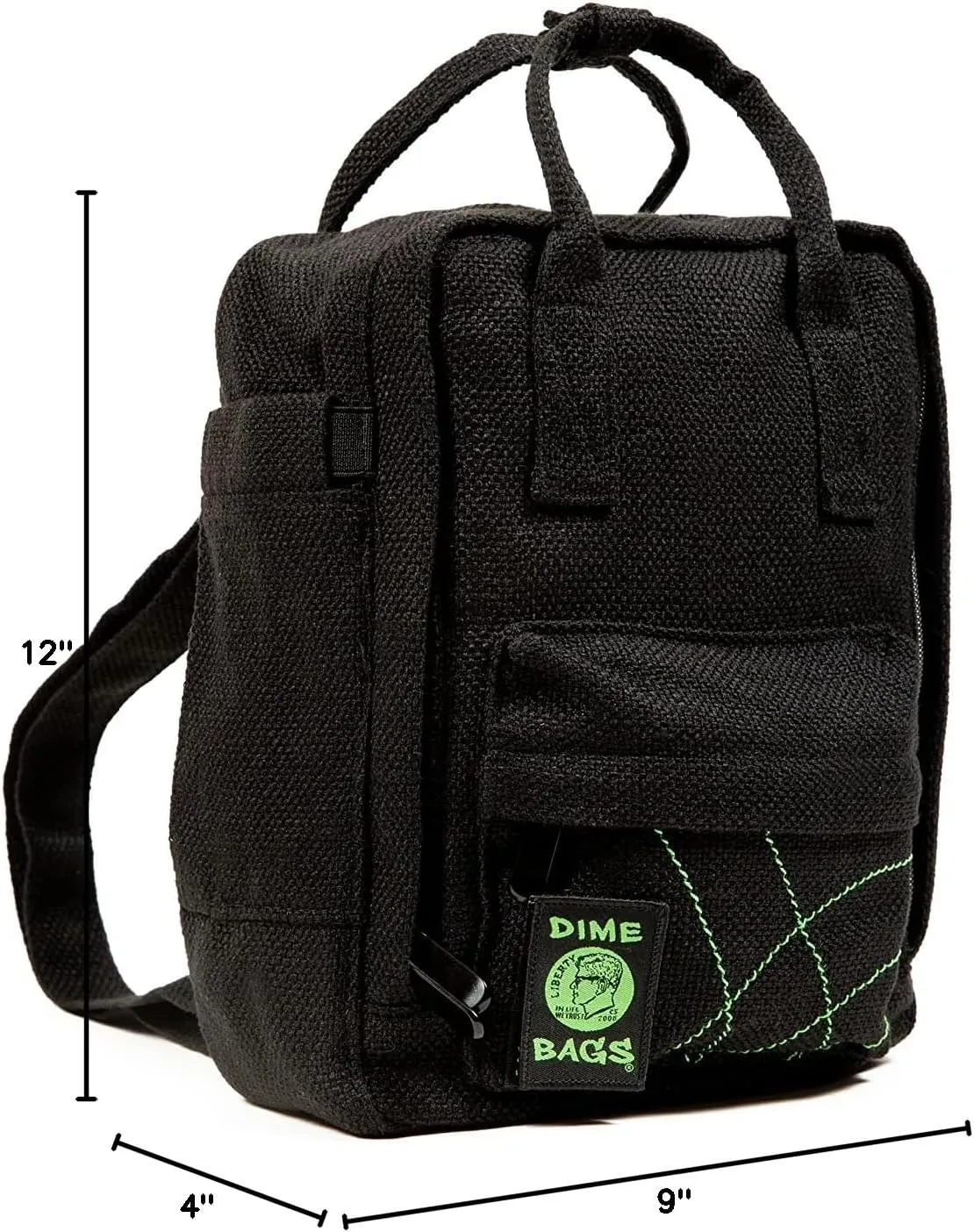 DIME BAGS Hot Box Mini Backpack | Multi Pocket Small Backpack made of Premium Hemp and Recycled Materials | Travel Bag (Black)