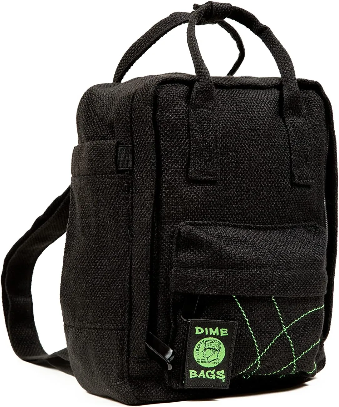 DIME BAGS Hot Box Mini Backpack | Multi Pocket Small Backpack made of Premium Hemp and Recycled Materials | Travel Bag (Black)