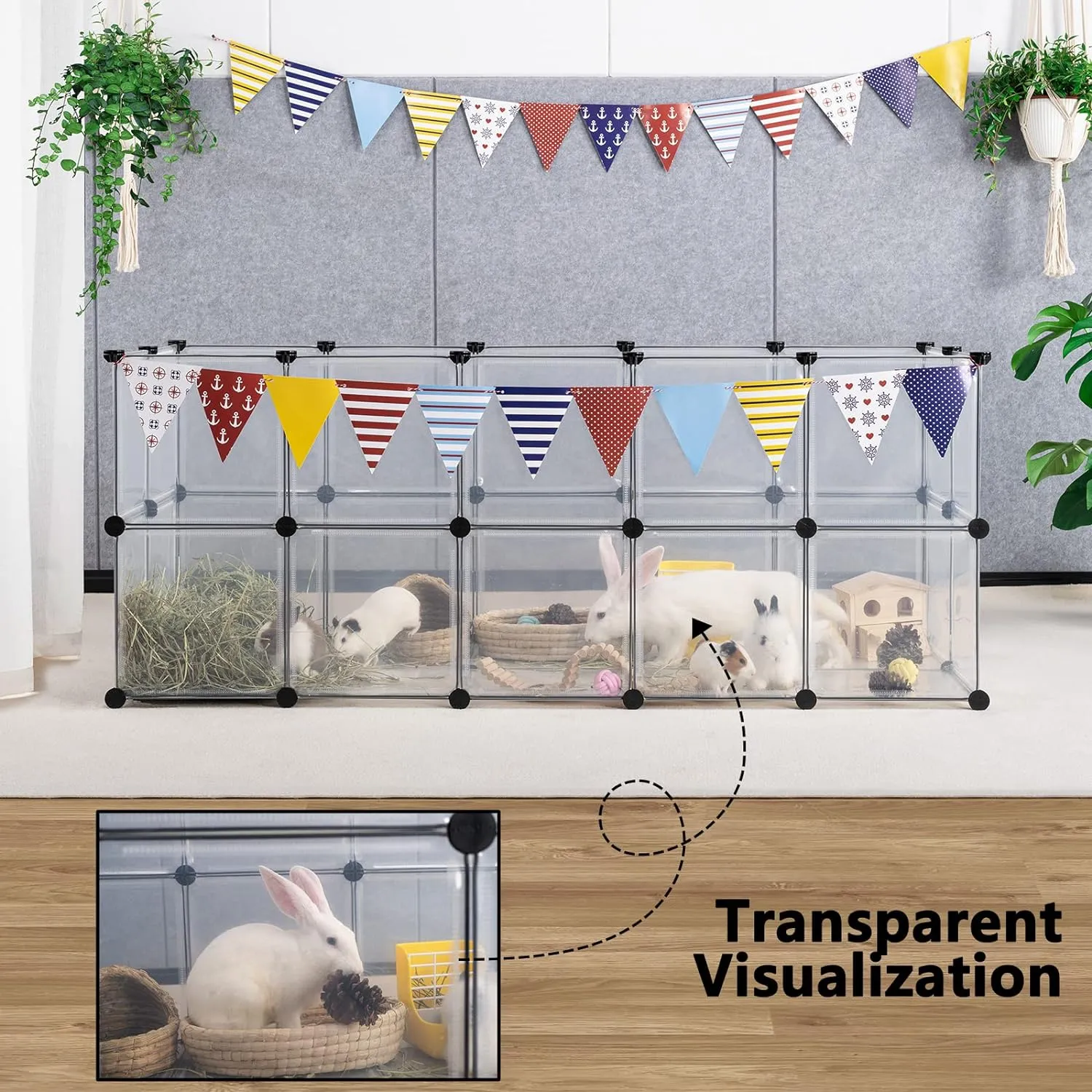 DINMO Guinea Pig Cages with Floor, Puppy Playpen, Small Animal Playpen for Rabbit, Bunny, Ferret, Hedgehog, DIY, Expanded, Portable, Exercise Fence, 61.2 x 24.8 x 24.8inch