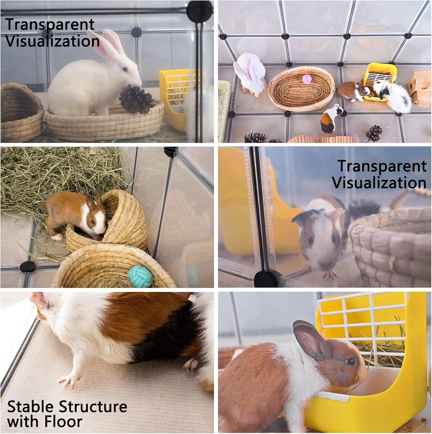 DINMO Guinea Pig Cages with Floor, Puppy Playpen, Small Animal Playpen for Rabbit, Bunny, Ferret, Hedgehog, DIY, Expanded, Portable, Exercise Fence, 61.2 x 24.8 x 24.8inch