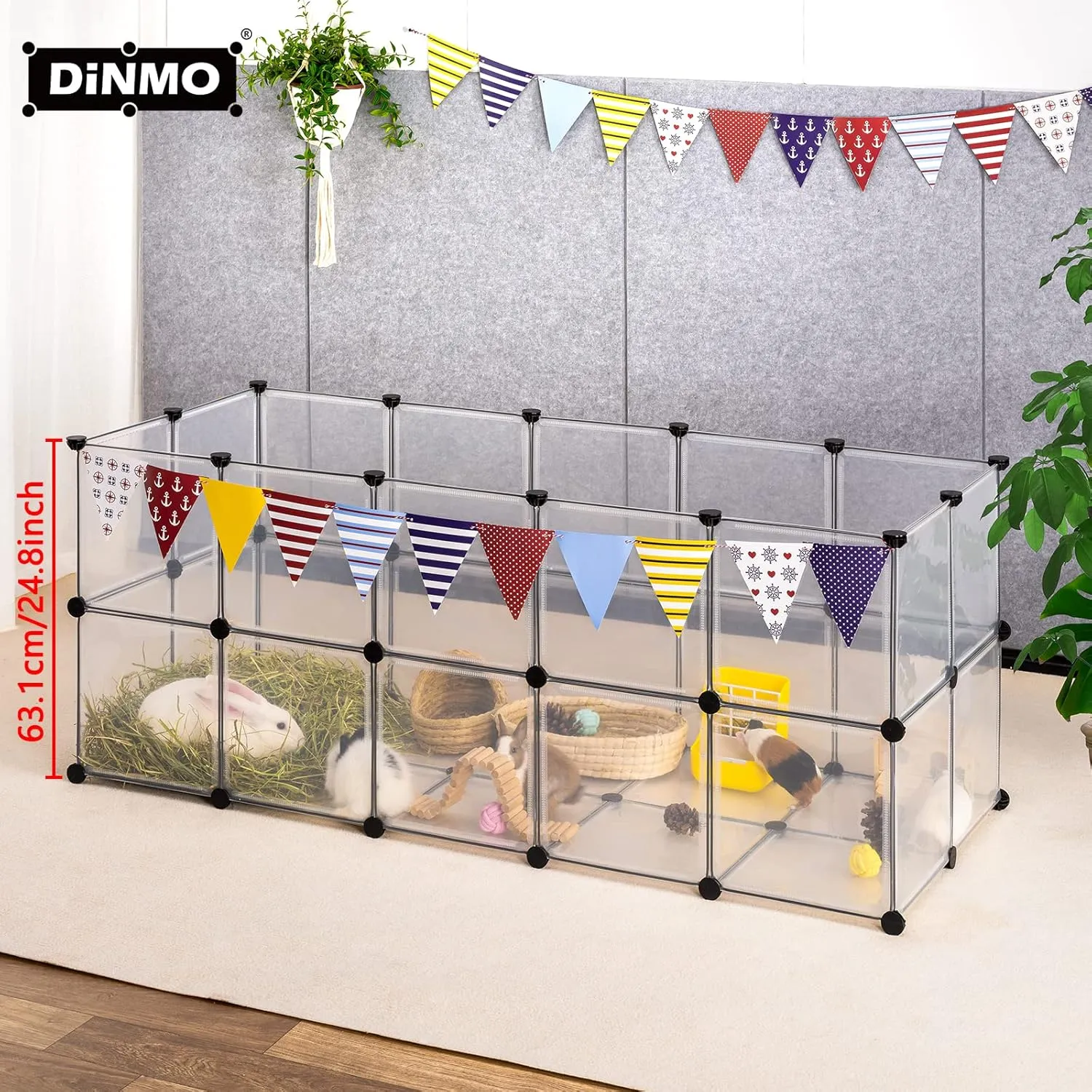 DINMO Guinea Pig Cages with Floor, Puppy Playpen, Small Animal Playpen for Rabbit, Bunny, Ferret, Hedgehog, DIY, Expanded, Portable, Exercise Fence, 61.2 x 24.8 x 24.8inch
