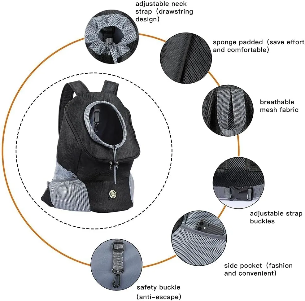 Dog Backpack, Puppy Backpack, Pet Carrier Backpack Small Dog Backpack Carrier Pet Travel Carrier Dog Front Carrier with Breathable Head Out Design and Padded Shoulder for Hiking Outdoor Travel(M)