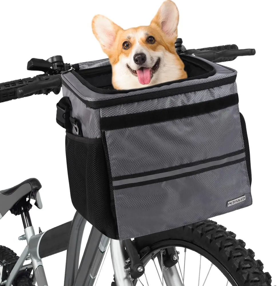 Dog Bike Basket, Pet Bicycle Carrier, Dog Car Seat with Safety Rope, Adjustable Shoulder Strap Portable Breathable Bicycle Basket Bag for Dogs and Cats Up to 15lbs (Starry Sky Color)