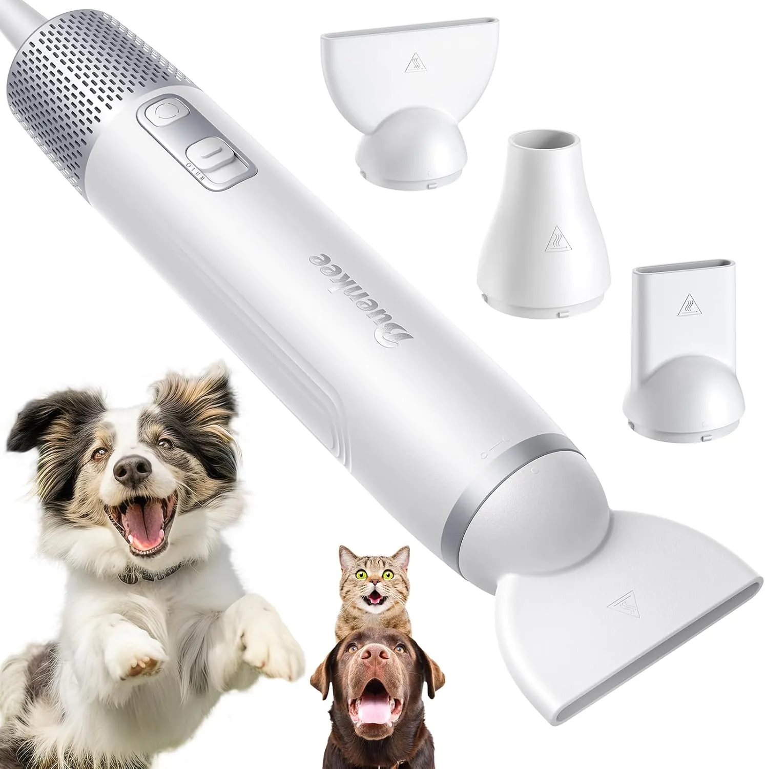 Dog Blow Dryer for Pet Grooming Handheld Lightweight Dog Cat Hair Dryer 3 Speeds 4 Temp, Portable 3HP High Velocity Pet Blower Quiet Dryer for Travel Campaign Home, with 3 Nozzles, White