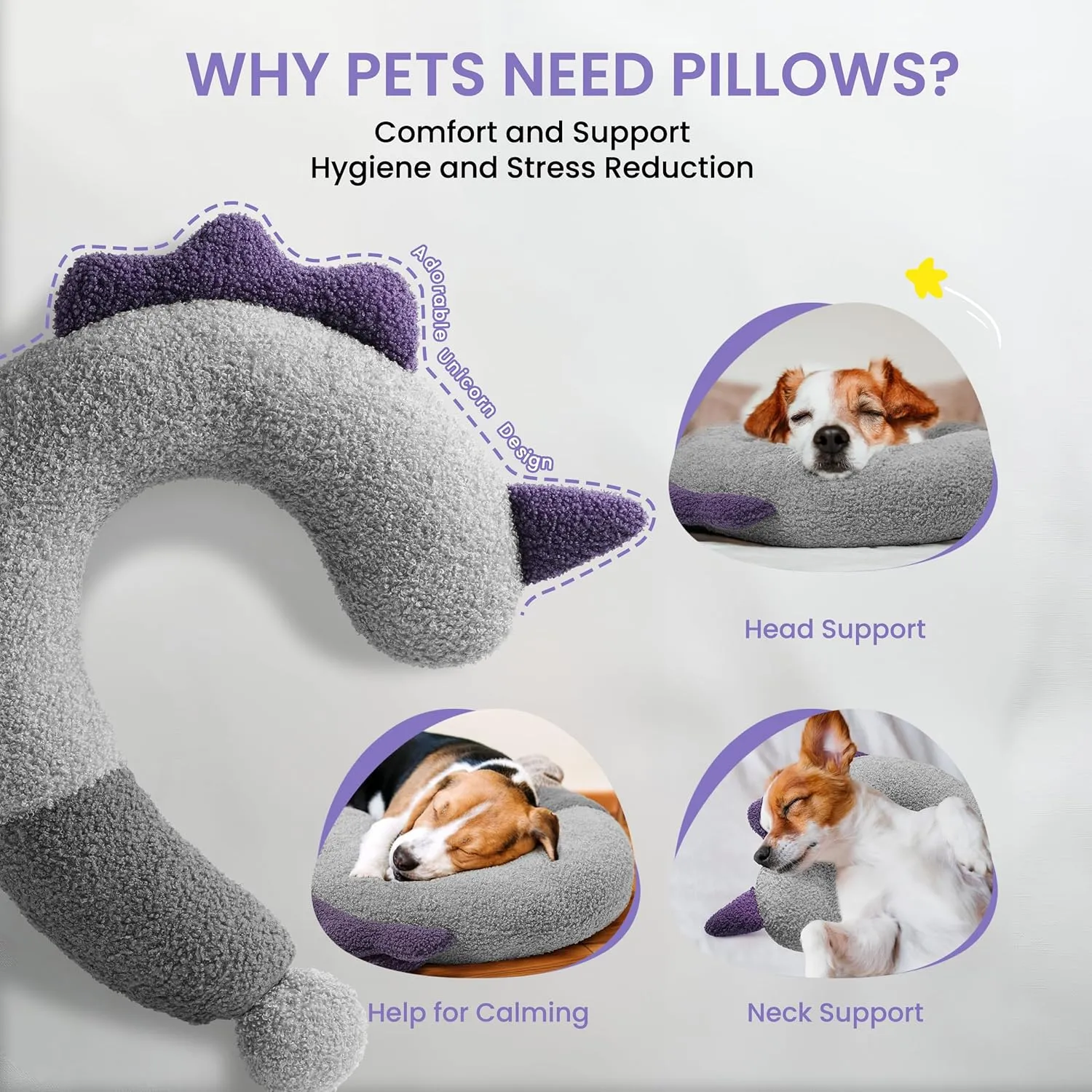 Dog Calming Pillow - Soft Neck Pillow for Dogs, Washable Sleep Pillow for Better Sleep, Reduces Anxiety, Gift for Small/Medium/Large Dogs and Cats