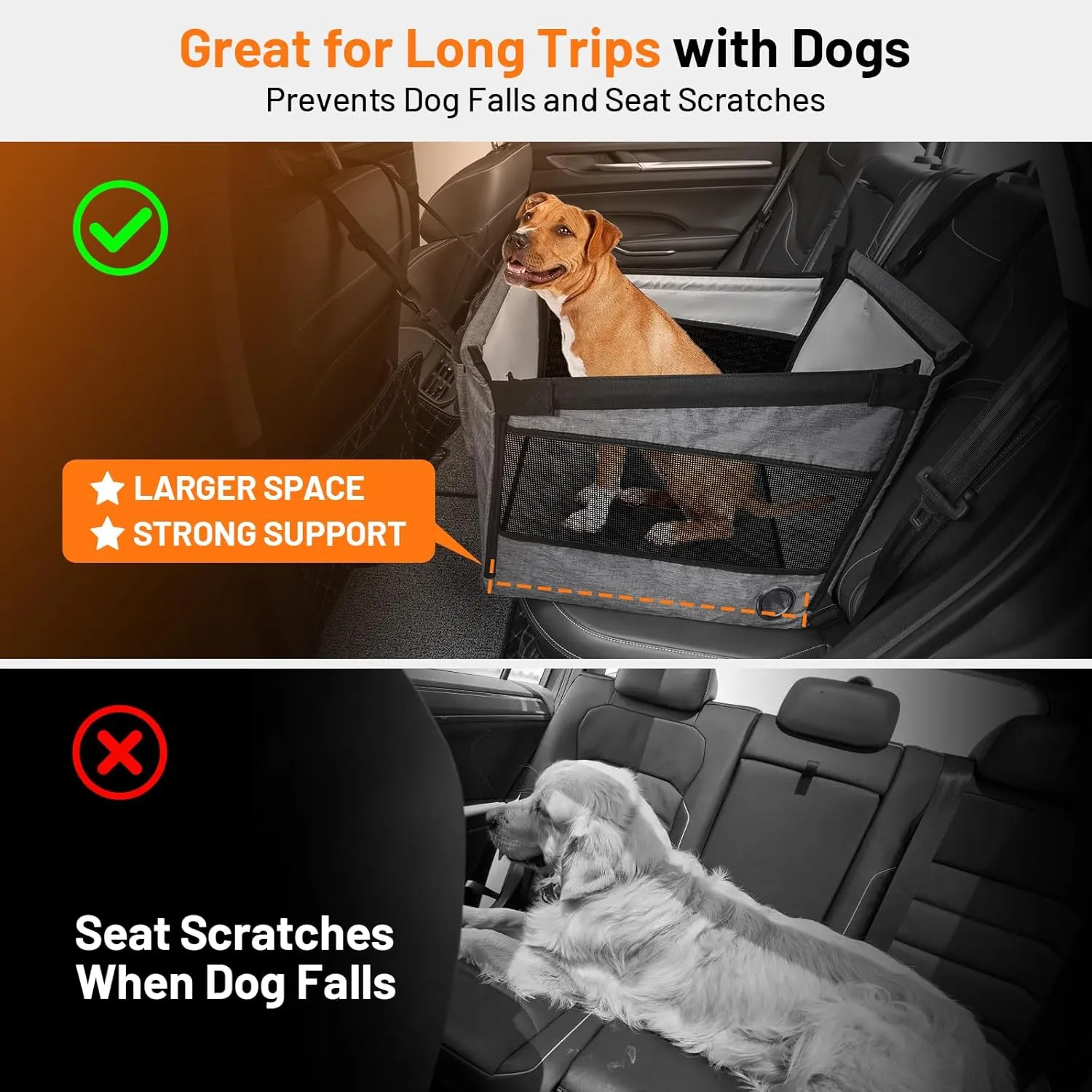 Dog Car Seats for Large Dogs Small Medium Portable Pet Booster Cat Back Seat Extender Waterproof Dog Hammock for Car Bed Mattress wth Breathable Mesh Window for SUV Truck