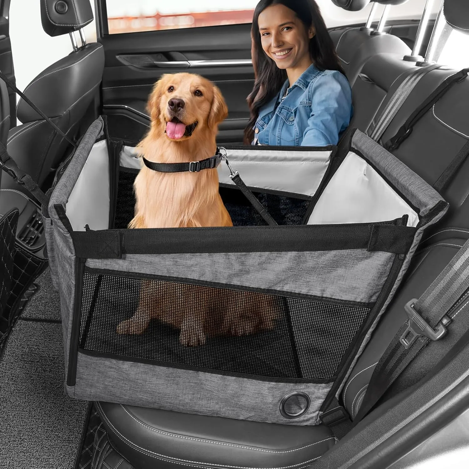 Dog Car Seats for Large Dogs Small Medium Portable Pet Booster Cat Back Seat Extender Waterproof Dog Hammock for Car Bed Mattress wth Breathable Mesh Window for SUV Truck