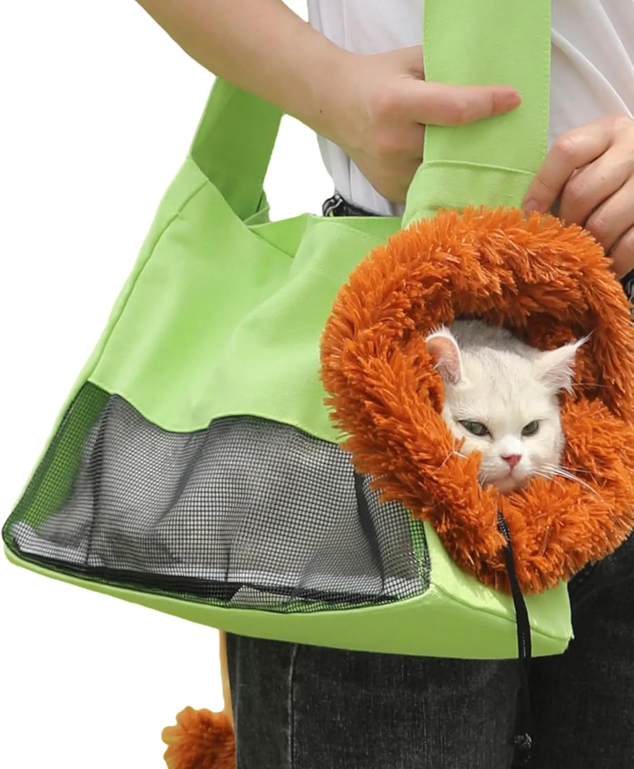 Dog Carrier Sling Lion-Shaped Pet Canvas Bag Cat Shoulder Bag Pet Body Holder for Daily Use Walking Travel Outdoor, Light Green L