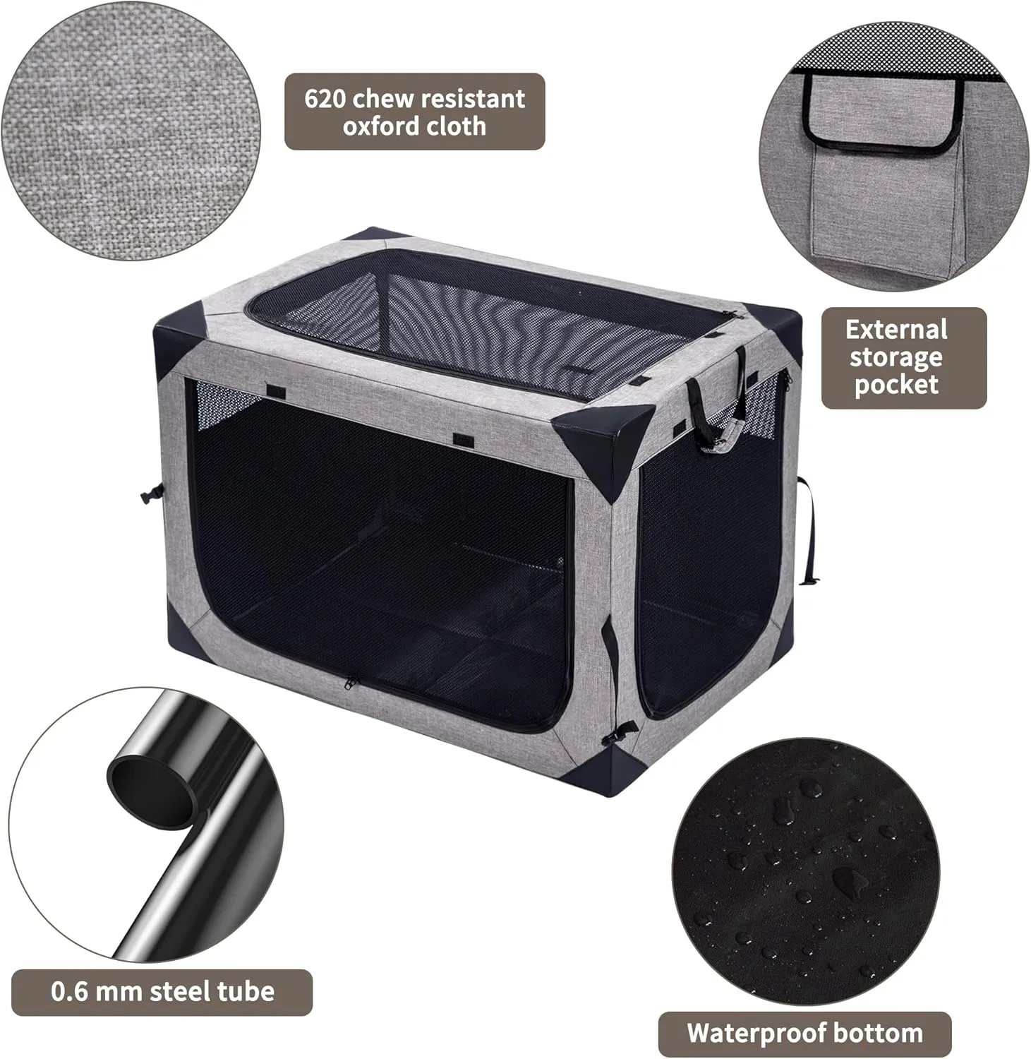 Dog Crates - 36 Inch Collapsible Soft Dog Crate, 3-Door Foldable Soft Kennel for Large Dogs, Portable Pet Travel Cage with Chew Proof Mesh Window for Outdoors