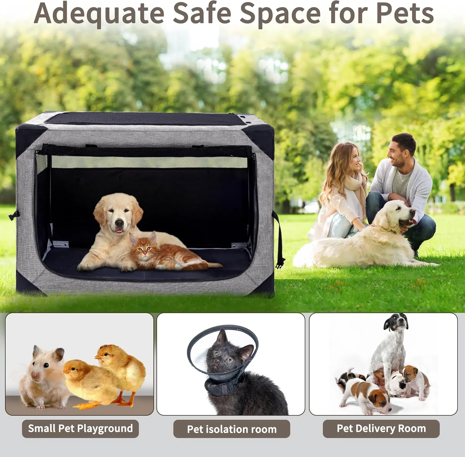Dog Crates - 36 Inch Collapsible Soft Dog Crate, 3-Door Foldable Soft Kennel for Large Dogs, Portable Pet Travel Cage with Chew Proof Mesh Window for Outdoors