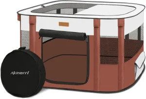 Dog Playpen - Foldable Cat Play Pens for Pubby, Kitten, Rabbit, Portable Pet Tent with Carring Bag for Indoor/Outdoor Travel Camping (Brown-Medium)