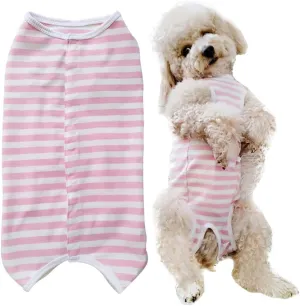 Dog Recovery Suit Post Surgery Shirt for Puppy, Wound Protective Clothes for Animals(Pink White Stripe-XL)