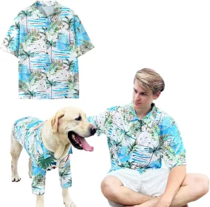 Dog Shirt Hawaii Breathable Cool Beach Style T-Shirt Dog Clothes for Medium to Large Dogs Owners and Pet Shirts Sold Separately,Large Blue