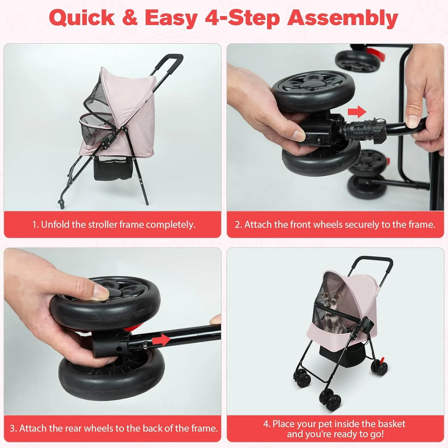 Dog Stroller for Small Dogs and Cats – Lightweight Foldable Pet Stroller with 4-Wheel Suspension, Portable Design for Travel, Indoor & Outdoor Use, Holds Pets up to 23 lbs