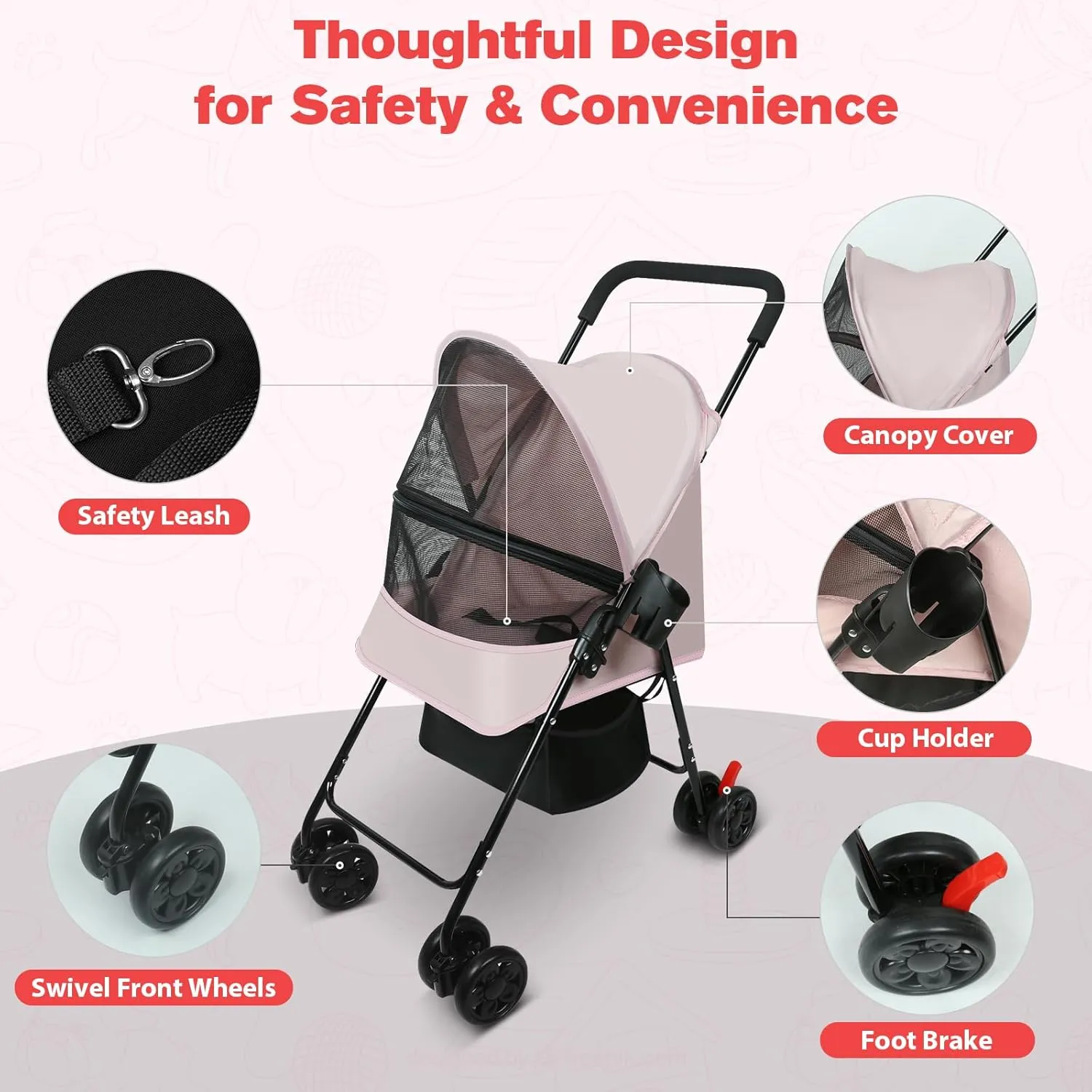 Dog Stroller for Small Dogs and Cats – Lightweight Foldable Pet Stroller with 4-Wheel Suspension, Portable Design for Travel, Indoor & Outdoor Use, Holds Pets up to 23 lbs