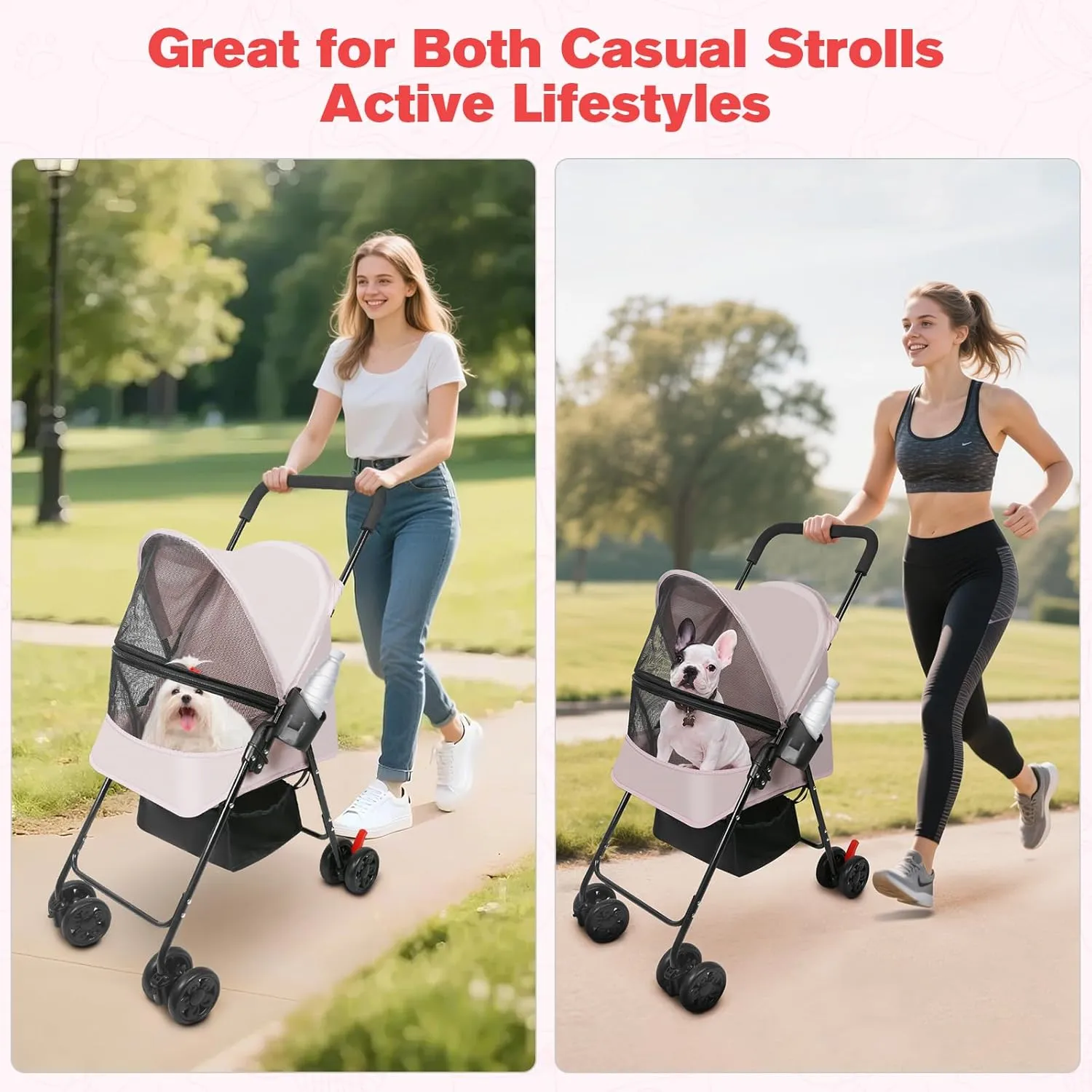 Dog Stroller for Small Dogs and Cats – Lightweight Foldable Pet Stroller with 4-Wheel Suspension, Portable Design for Travel, Indoor & Outdoor Use, Holds Pets up to 23 lbs