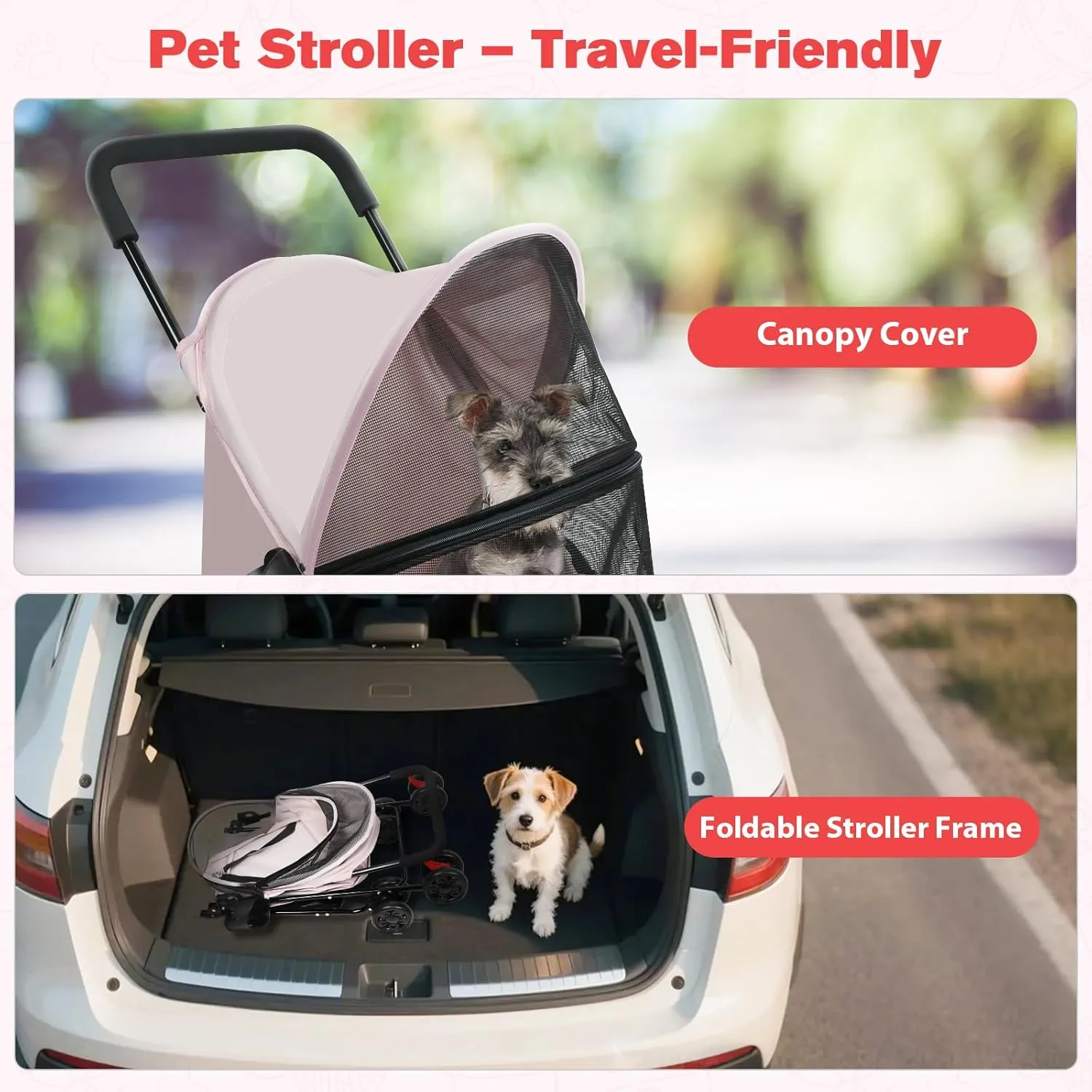 Dog Stroller for Small Dogs and Cats – Lightweight Foldable Pet Stroller with 4-Wheel Suspension, Portable Design for Travel, Indoor & Outdoor Use, Holds Pets up to 23 lbs