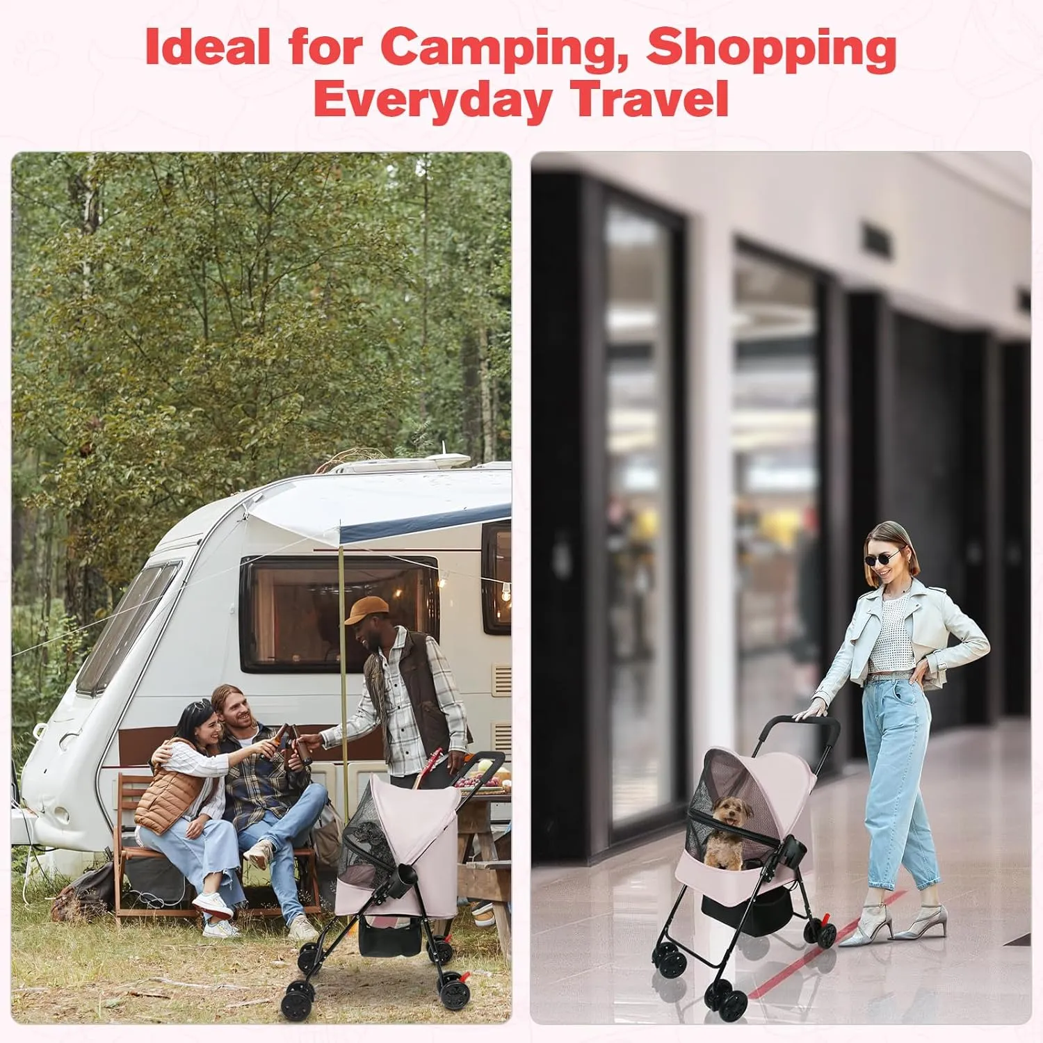 Dog Stroller for Small Dogs and Cats – Lightweight Foldable Pet Stroller with 4-Wheel Suspension, Portable Design for Travel, Indoor & Outdoor Use, Holds Pets up to 23 lbs