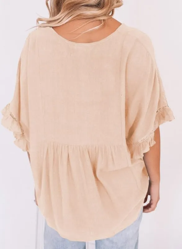 Dokotoo Womens Blouses Smocked Casual V Neck Ruffle Bell Half Sleeve Shirts Top