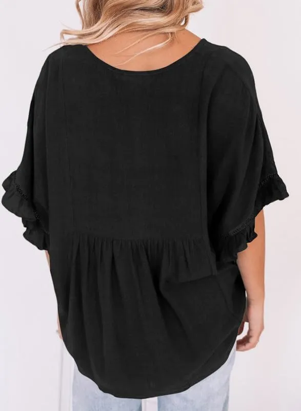 Dokotoo Womens Blouses Smocked Casual V Neck Ruffle Bell Half Sleeve Shirts Top