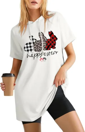 Dokotoo Womens Tops Dressy Casual Short Sleeve Oversized Tshirts Summer Hoodie Dress Tunics Tops Loose Fit Long Shirts