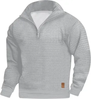 DOLKFU Sweatshirts for Men 1/4 Zipper Solid Color Waffle Pullover Hoodies Long Sleeve Loose Fit Casual Sweatshirt