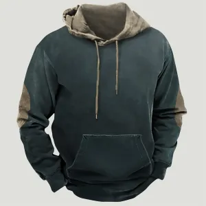 DOLKFU Sweatshirts for Men Long Sleeve Color Block Pullover Hoodies Drawstraing Loose Sweatshirt with Pocket