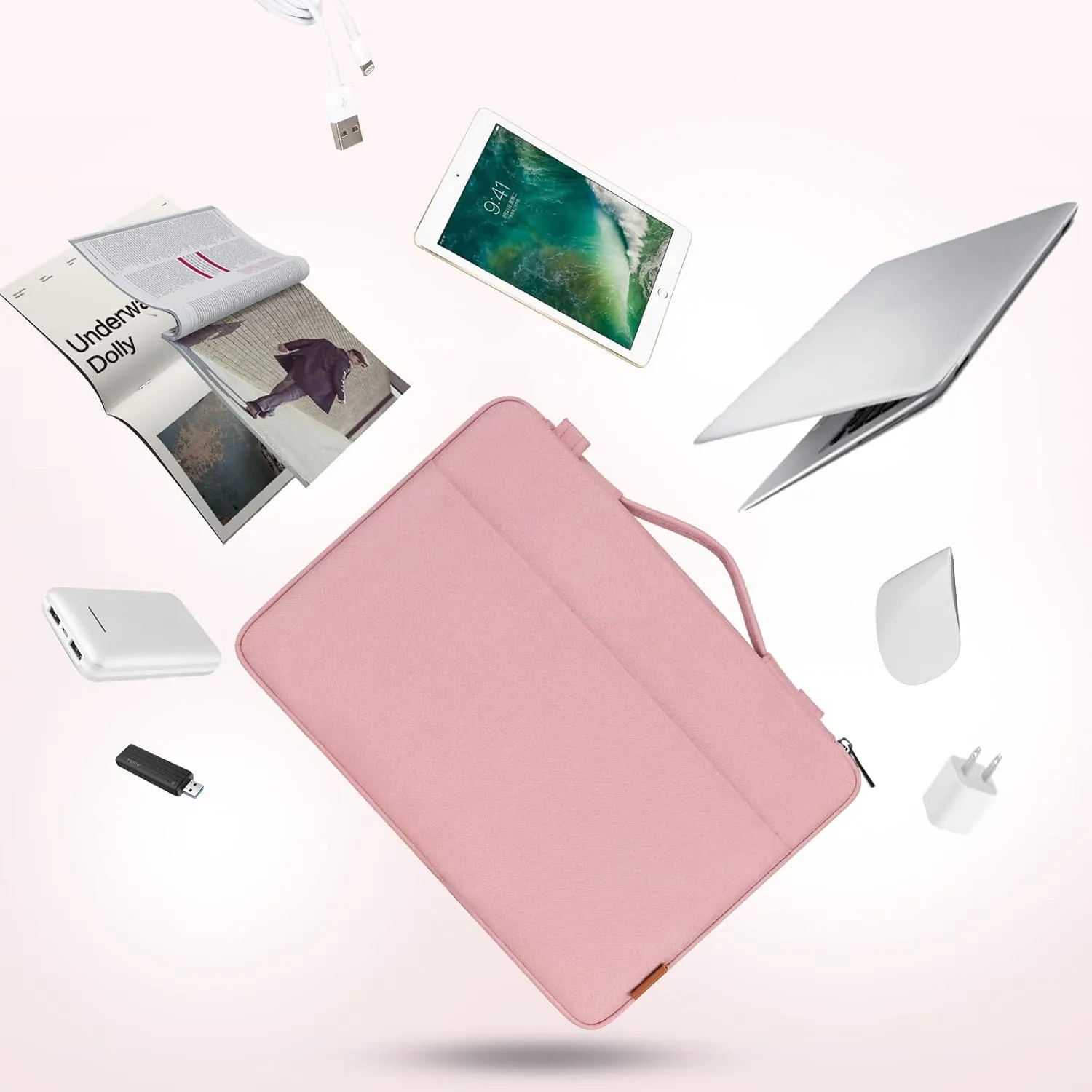 DOMISO 15.6 Inch Laptop Bag Cover Waterproof Shockproof Notebook Protective Sleeve Case Shoulder Bag Cover for 15.6" HP 15/ThinkPad E575/IdeaPad S510/Dell Alienware 15/Dell XPS 15,Pink