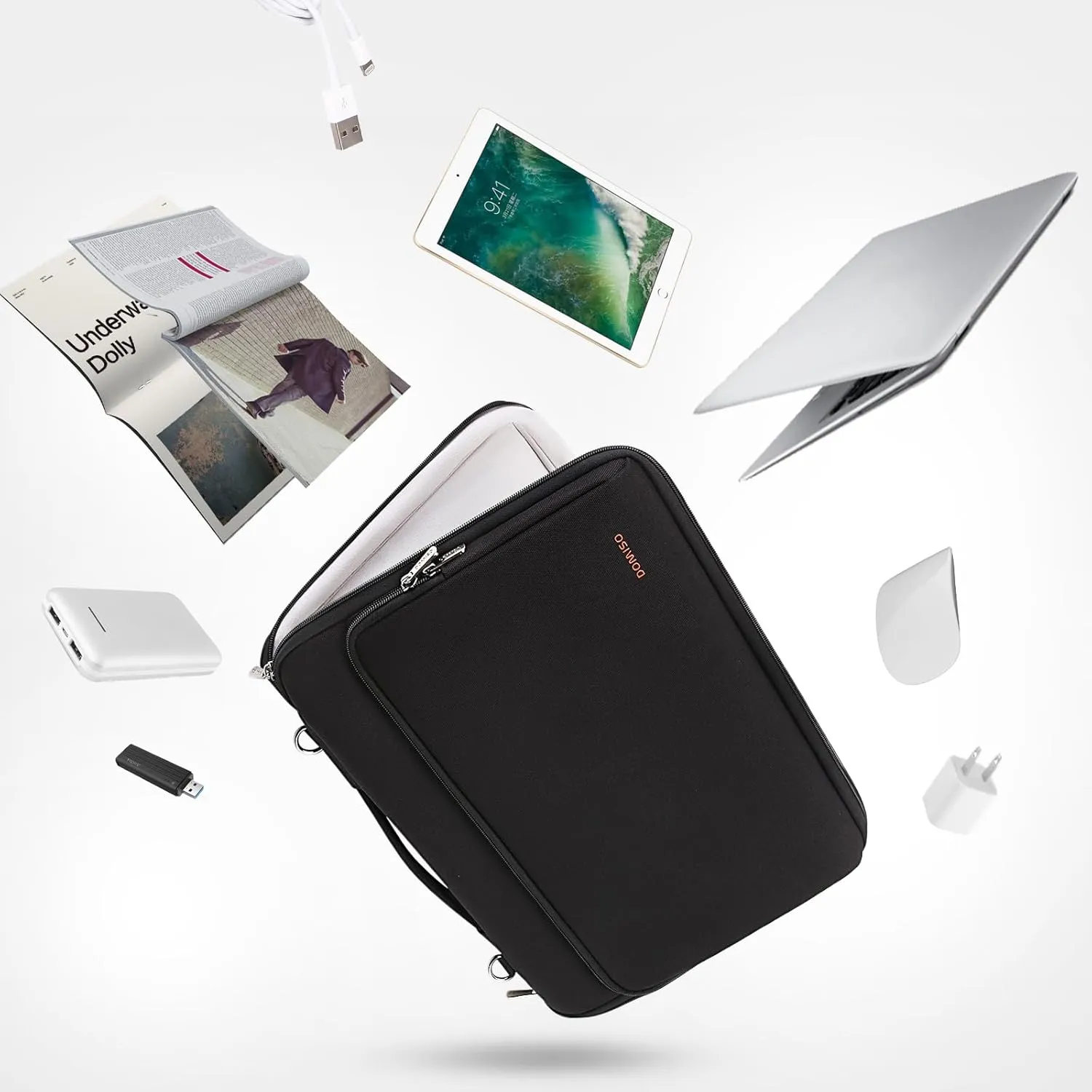 DOMISO 16 Inch Laptop Bag Cover Waterproof Notebook Shockproof Sleeve Case Shoulder Bag Protective Cover for 16" Dell/HP Pavilion Envy/ThinkPad IdeaPad/ASUS Vivobook,Black