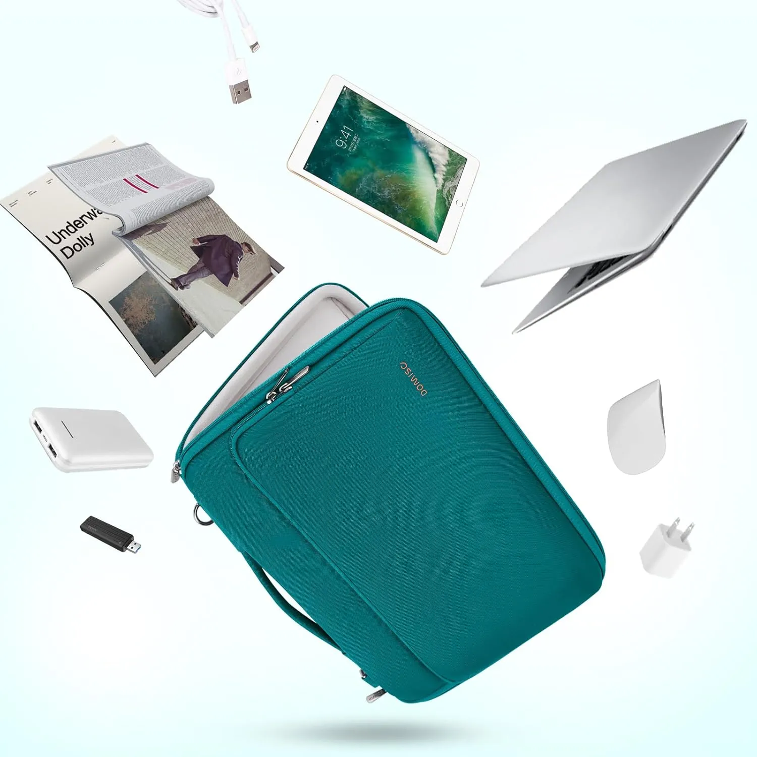 DOMISO 16 Inch Laptop Bag Cover Waterproof Notebook Shockproof Sleeve Case Shoulder Bag Protective Cover for 16" Dell/HP Pavilion Envy/ThinkPad IdeaPad/ASUS Vivobook,Turquoise