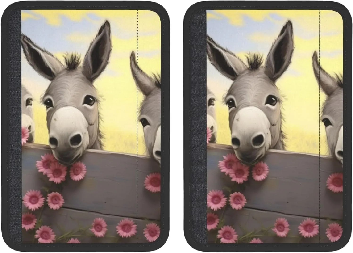 Donkey and Flower Car Seat Belt Pad 2 Pack Universal Fit Seatbelt Cover Soft and Comfortable Backpack Shoulder Pad Adjustable Neck Cushion Protector Harness Pad for Car Bag