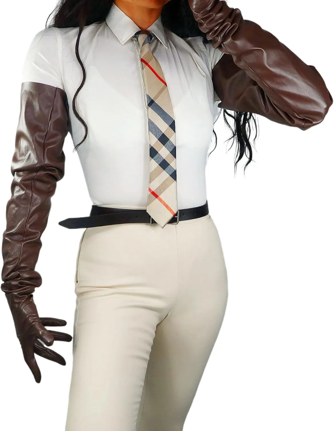 DooWay Women Fashion Super Long Leather Gloves Oversize Loose Shoulder Length PU 35 Inches Adult Unisex