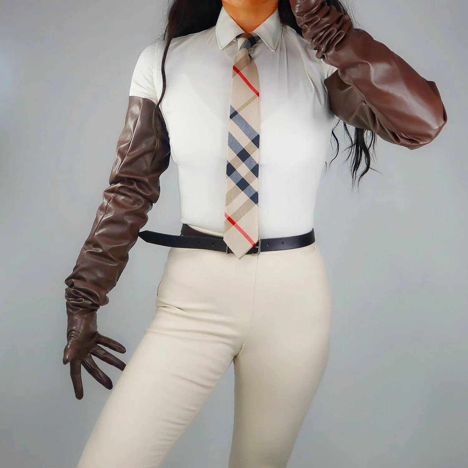 DooWay Women Fashion Super Long Leather Gloves Oversize Loose Shoulder Length PU 35 Inches Adult Unisex