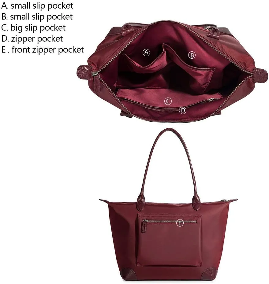 DORIS&JACKY Tote Bag For Women Large Lightweight Designer Leather Nylon Work Shoulder Bag And Foldable Travel Purse