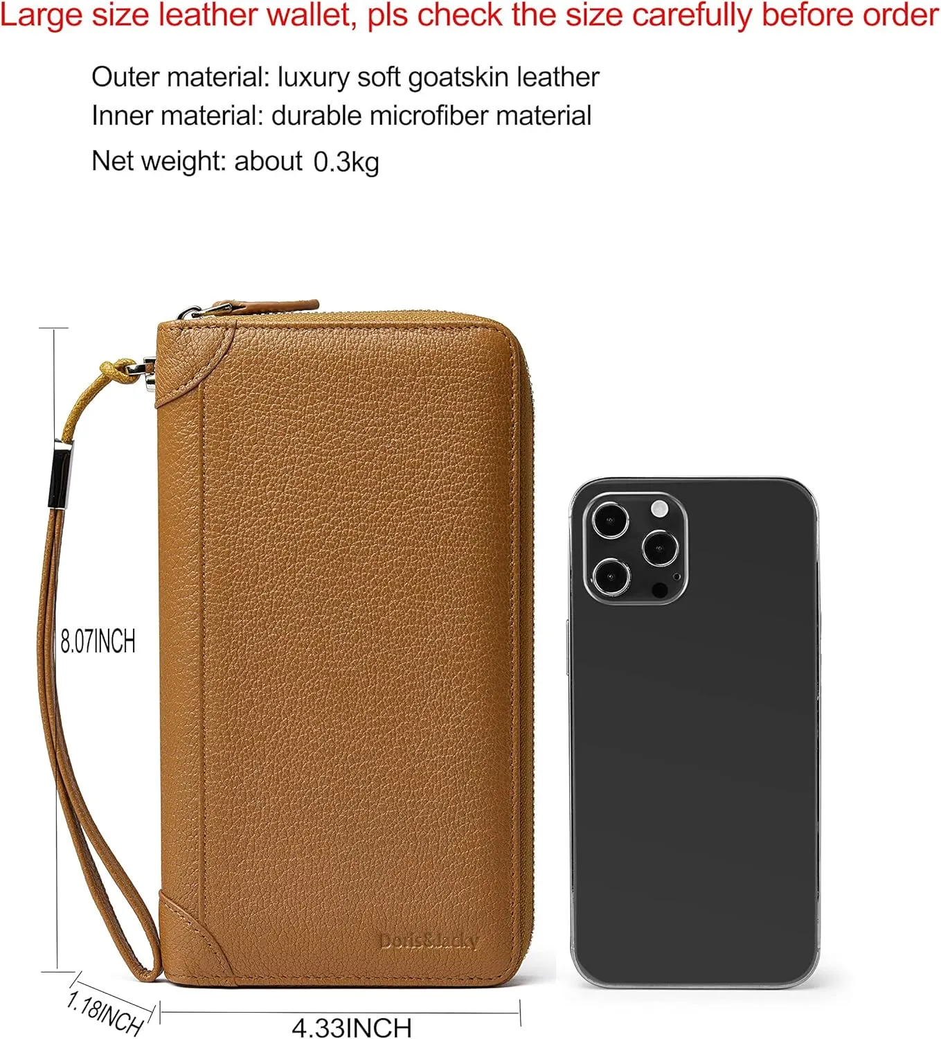 DORIS&JACKY Women Leather Wallet Rfid Blocking Large Capacity Zipper Around Travel Wristlet Bags