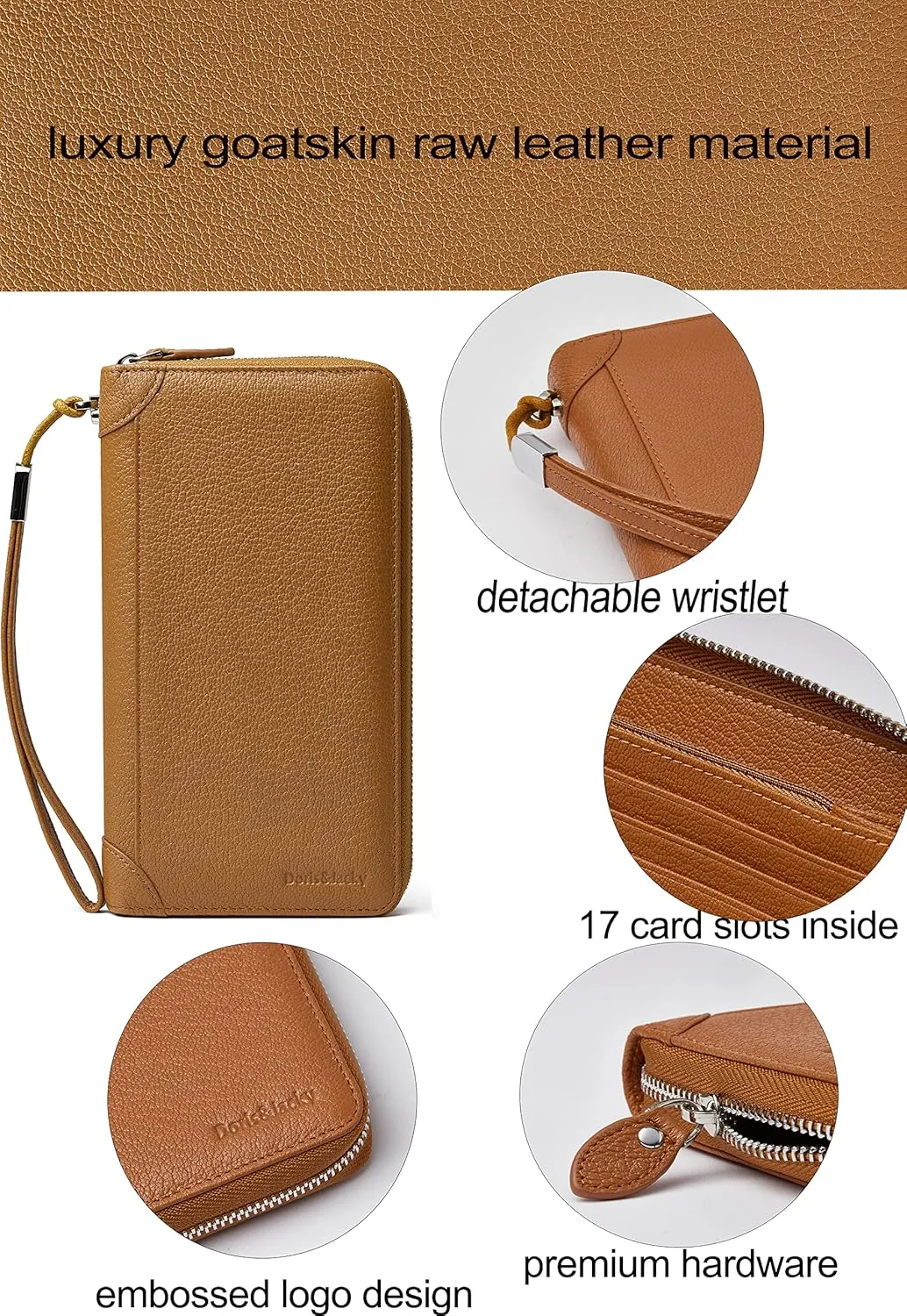 DORIS&JACKY Women Leather Wallet Rfid Blocking Large Capacity Zipper Around Travel Wristlet Bags