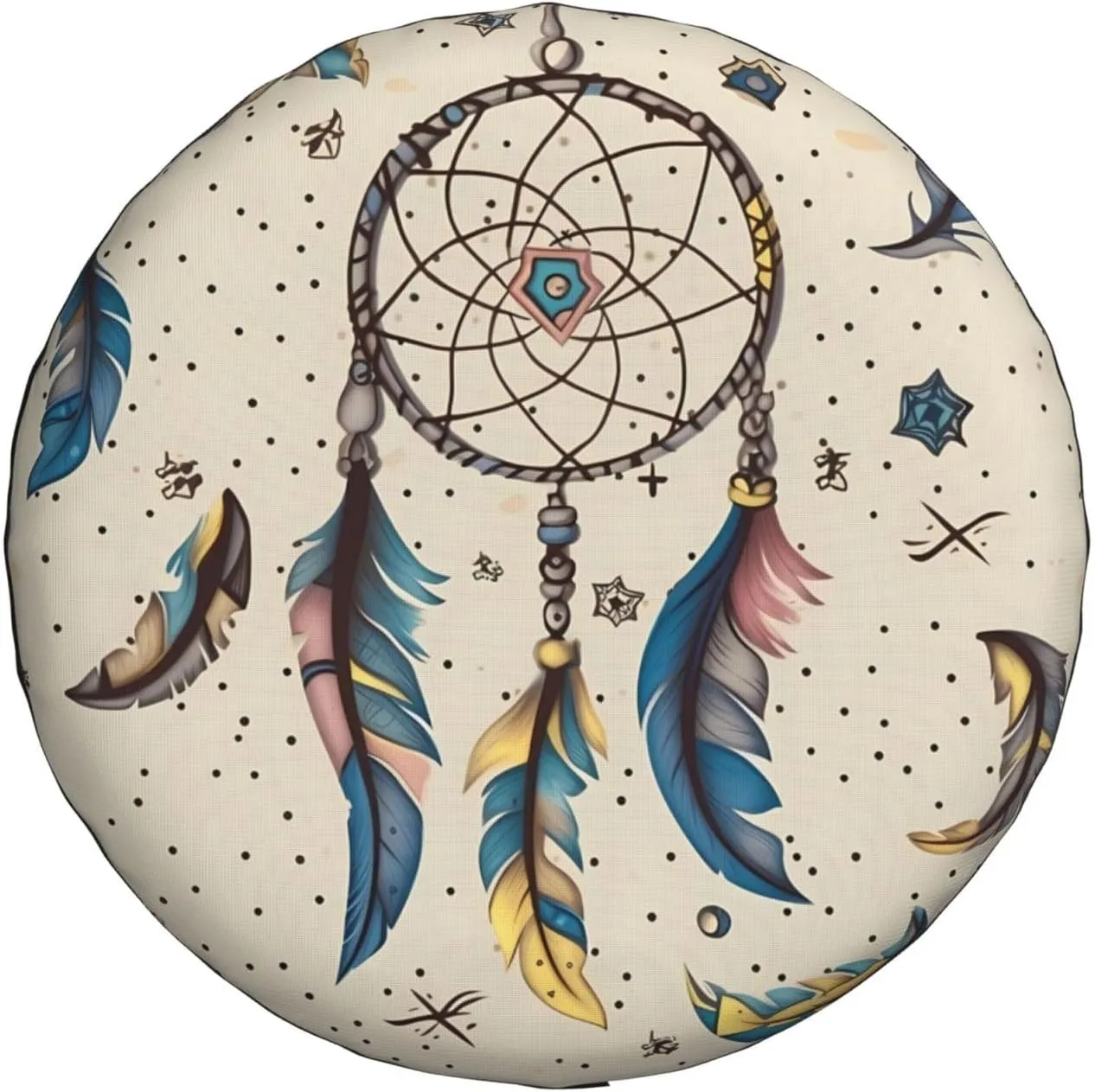 Dream Catcher and Moon Tire Cover Outdoor Waterproof Snow Sun Rain Wheel Cover Portable Wheel Bags Camper Spare Tire Cover Universal Car Tire Protectors for Trailer RV SUV
