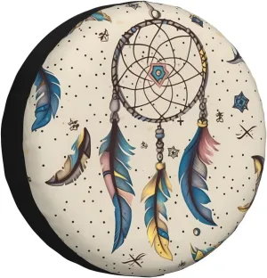 Dream Catcher and Moon Tire Cover Outdoor Waterproof Snow Sun Rain Wheel Cover Portable Wheel Bags Camper Spare Tire Cover Universal Car Tire Protectors for Trailer RV SUV