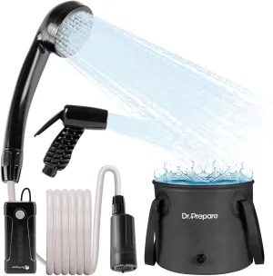 DR.PREPARE 4.5 Gallons Portable Shower for Camping, 17L Camping Shower with Pump, USB Rechargeable Battery, 2 Shower Heads, Large Water Flow, Portable Shower for Beach Hiking Outdoor, Pet Cleaning
