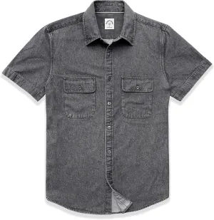 Dubinik®Mens Short Sleeve Button Down Shirts Denim Short Sleeve Shirt Men Two Pocket Western Soft Work Casual Denim Shirt
