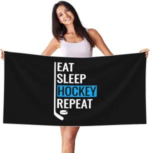 Eat Sleep Hockey Repeat Large Beach Towel 27.5x55 Inches - Ultra Soft & Quick Dry, Lightweight Sand Towel for Pool, Travel, Summer | Bath Towel for Adults & Family