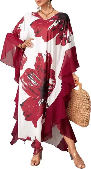 Eddoyee Chiffon Loose Kaftan Dresses for Women Beach Caftan Swimsuit Cover Up