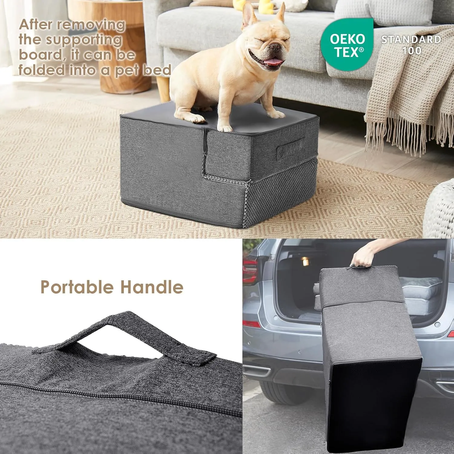 EHEYCIGA Dog Stairs Ramp for Small Dogs 13.5" H, 3-Step Dog Steps for Couch Sofa and Chair, Pet Steps for Small Cats, Non-Slip Balanced Pet Ramp Indoor, Grey