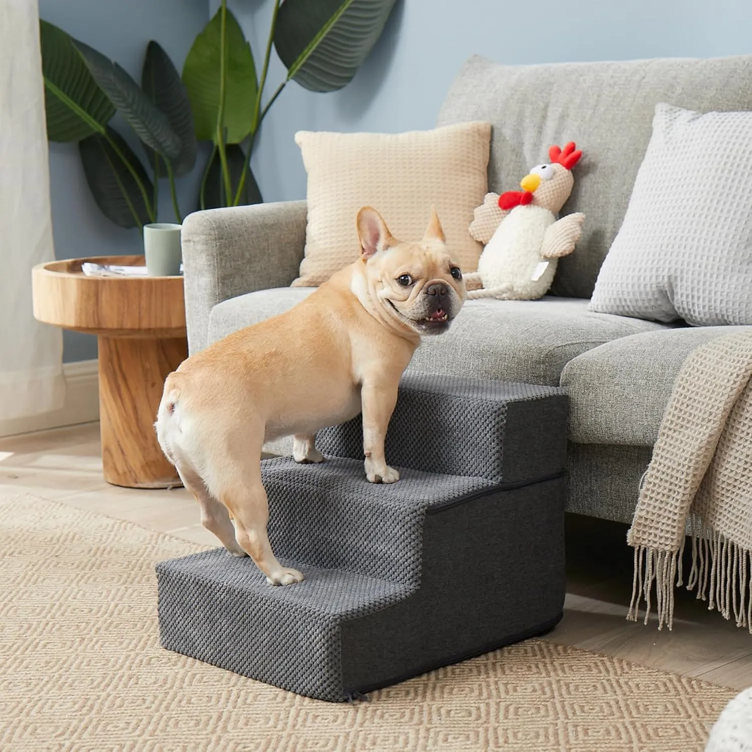 EHEYCIGA Dog Stairs Ramp for Small Dogs 13.5" H, 3-Step Dog Steps for Couch Sofa and Chair, Pet Steps for Small Cats, Non-Slip Balanced Pet Ramp Indoor, Grey