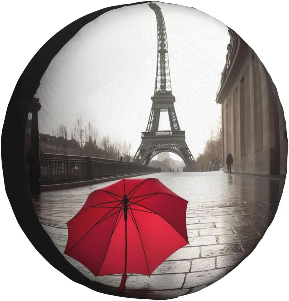 Eiffel Tower Paris Street Red Umbrella Tire Cover Outdoor Waterproof Snow Sun Rain Wheel Cover Portable Wheel Bags Camper Spare Tire Cover Universal Car Tire Protectors for Trailer RV SUV