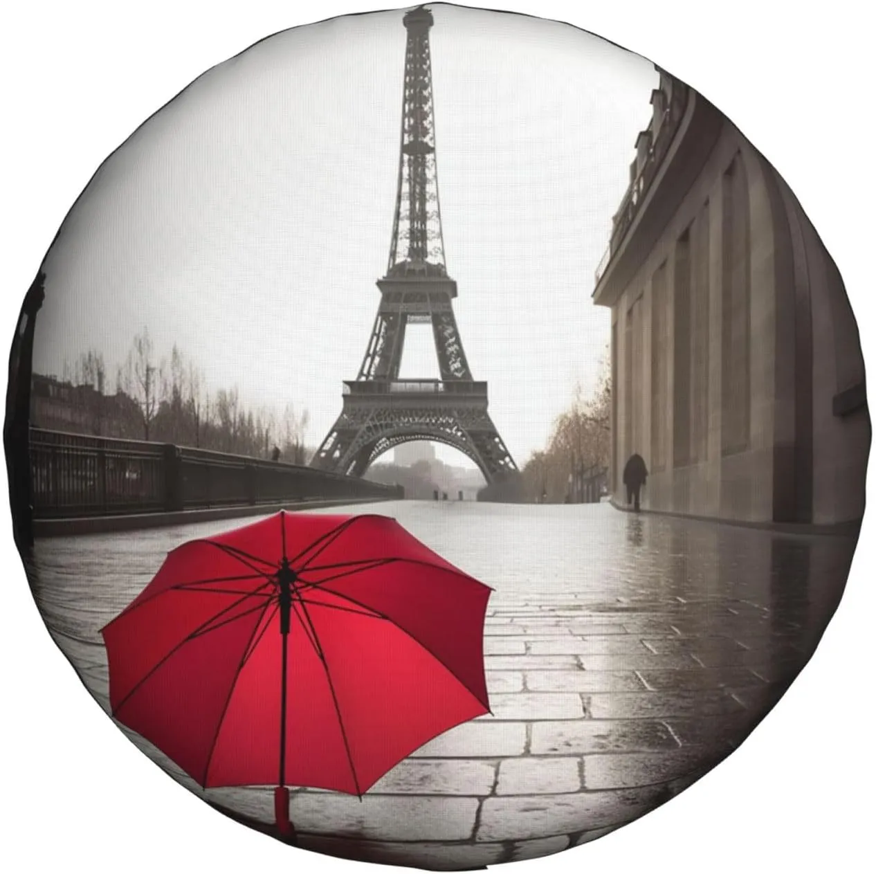 Eiffel Tower Paris Street Red Umbrella Tire Cover Outdoor Waterproof Snow Sun Rain Wheel Cover Portable Wheel Bags Camper Spare Tire Cover Universal Car Tire Protectors for Trailer RV SUV